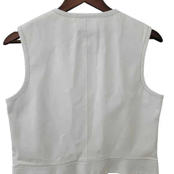 Worth New York Genuine Leather Zip Front Vest Size 10 White Perforated Moto - Picture 6 of 8